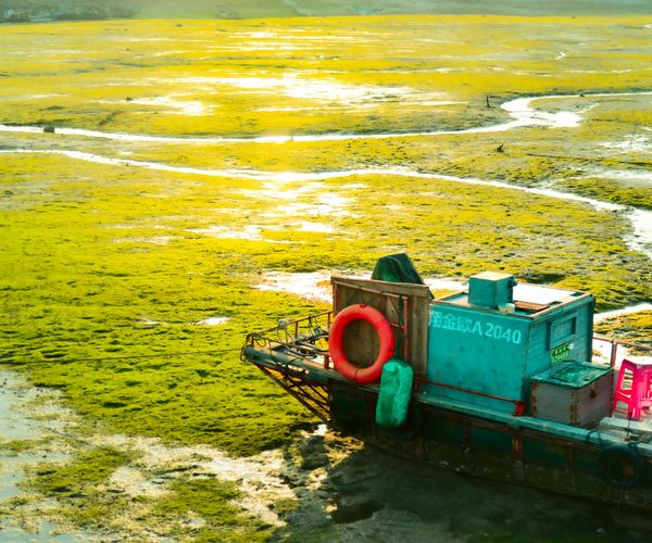 Person smiling and stretching outdoors with the sun in the background.